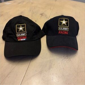 2 Lot- 2003 US ARMY Racing NASCAR Black Adjustable Flex Hat Cap Jerry Nadeau #01